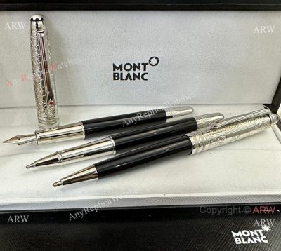 2023 NEW! Replica Mont blanc Meisterstuck Around The World in 80 Days Classique Pen Silver Cap